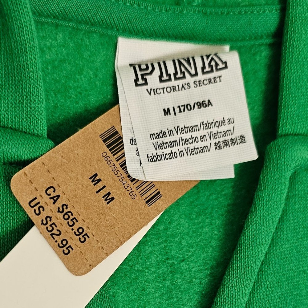 Victoria’s Secret PINK fleece cropped cinched campus hoodie size Medium  Green - Picture 11 of 12